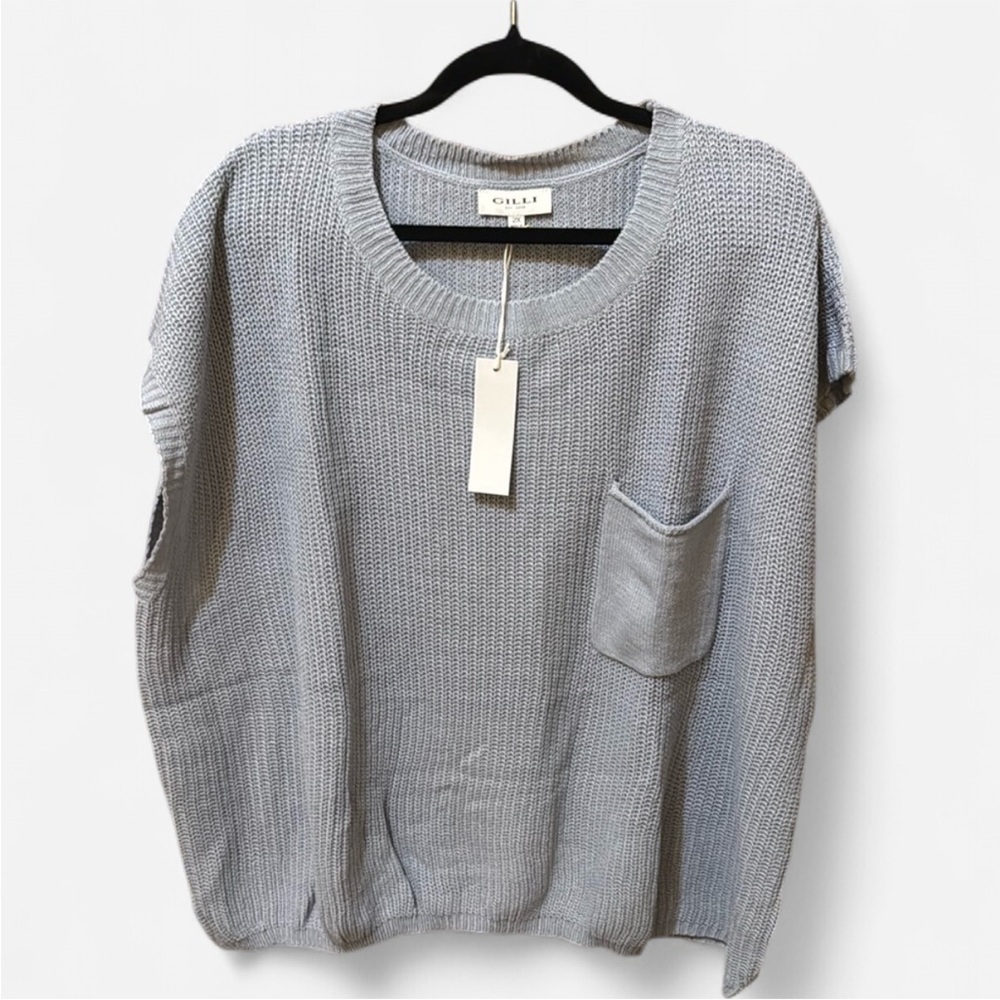 Gilli Light Blue Boxy Fit Sweater W/Front Pocket Cap Sleeve Size 2X NWT
